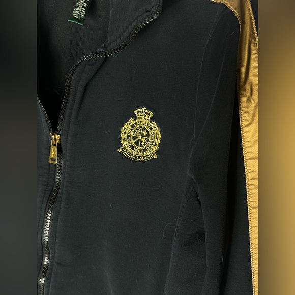 Lauren Active Ralph Lauren black gold embroidered Crown Crest jacket size Large - Picture 5 of 8